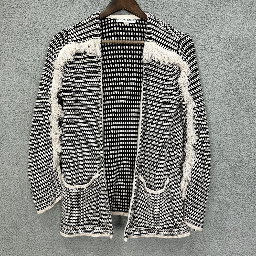 Knox Rose Cardigan Womens XS Black Open Front Oversized Fringe Boho‎ Western